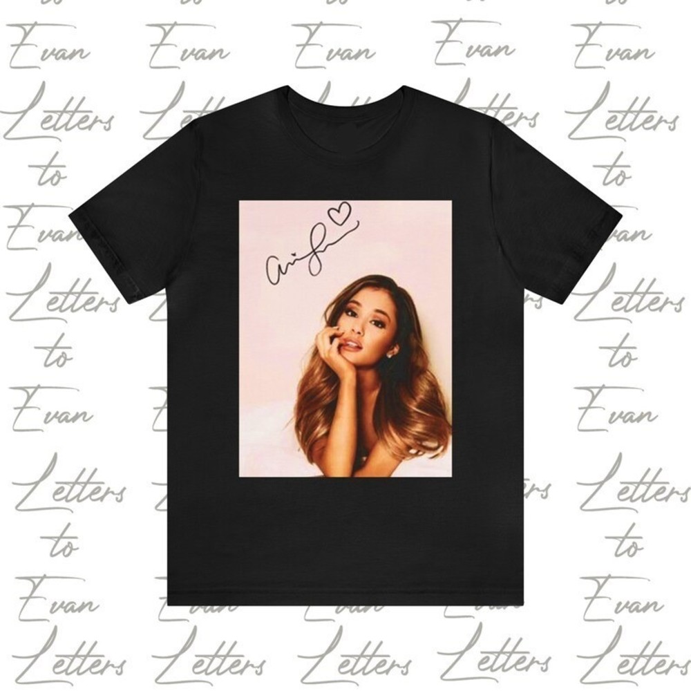 Ariana Grande With Signature Tee Shirt, Gorgeous Long Hair Ariana Grande Shirt